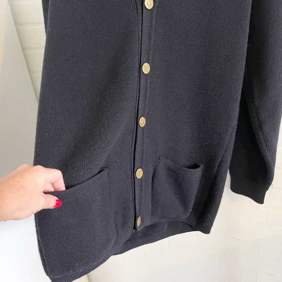 Vintage 70s men’s knit Cardigan Academia School prep Varsity Wool Navy blue L - Picture 6 of 16